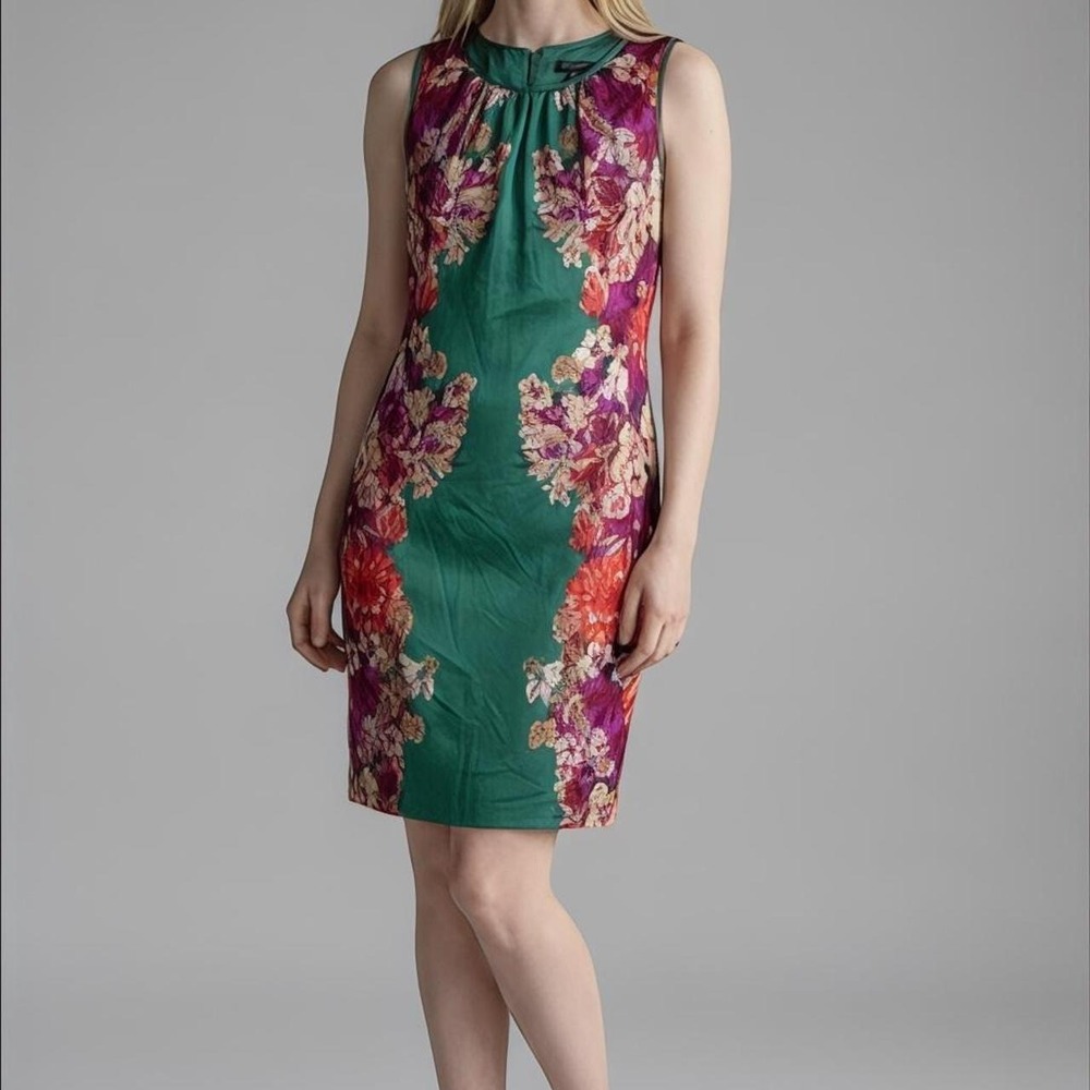 Ann‎ Taylor green floral print sleeveless shift dress size 10
